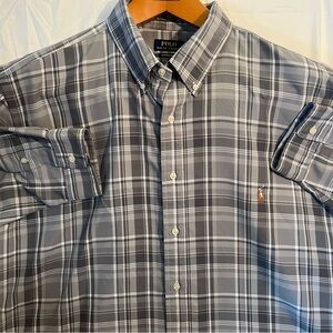 Polo Ralph Lauren Performance Button Down Shirt 3XB Gray Plaid LS Big